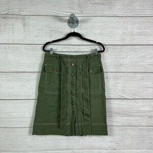J.Crew Factory Olive Green Button Front Linen Blend Belted Skirt Size 2